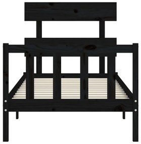 Estrutura de cama com cabeceira 100x200 cm madeira maciça preto