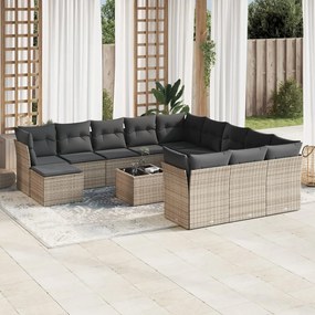vidaXL 13 pcs conjunto sofás p/ jardim c/ almofadões vime PE cinzento