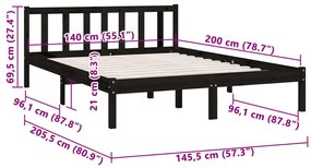 Estrutura de Cama Jane em Madeira de Pinho - 140x200 cm - Preto - Desi