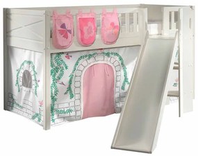 Conjunto cama Infantil SCOTT + escorrega + cortina de brincar BIRDY + 3 bolsos de arrumação Branca