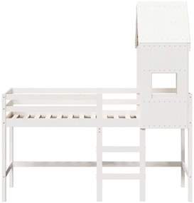 Cama alta c/ escada e telhado 90x190 cm pinho maciço branco