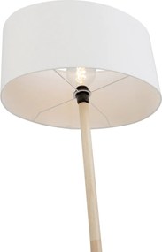 Candeeiro de pé de madeira com abajur oval de linho branco 50cm - Mels