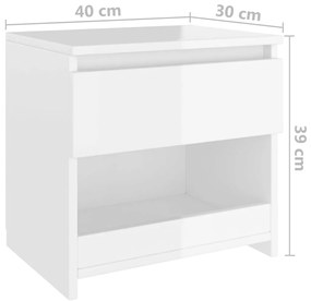 Mesas de cabeceira 2 pcs 40x30x39 cm contrapl. branco brilhante