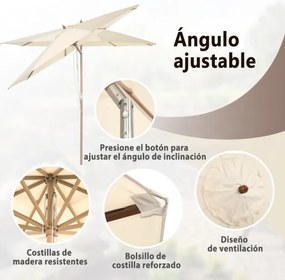 Guarda-sol Jardim 2,7 m com altura ajustável e inclinação de 60° 8 varas para teto de ventilação Pátio Jardim Bege