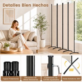 Biombo Separador de Ambientes de 4 Painéis, 224 x 52 x 173 cm, Dobrável, Bege