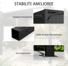 Pérgula de jardim de 3 x 3 m com Tenda deslizante, estrutura metálica, para exterior, cinzento escuro