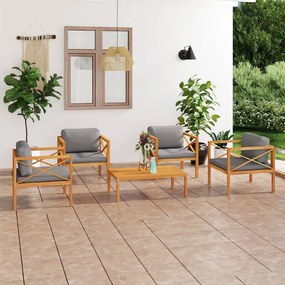 vidaXL 5 pcs conjunto lounge jardim c/ almofadões madeira teca maciça