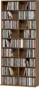 Prateleira de Arrumação para CDs e DVDs, 78,5 x 24 x 175 cm, 18 Compartimentos, cor Nogueira Escura