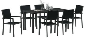 Conjunto de Jantar de Jardim 7 Peças em Rattan e Poliéster Preto.