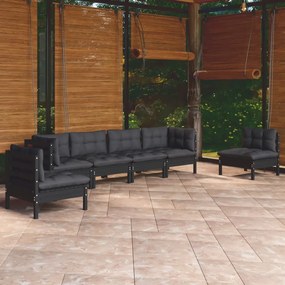 vidaXL 7 pcs conjunto lounge jardim c/ almofadões pinho maciço