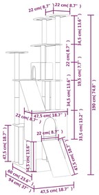Árvore p/ gatos c/ postes arranhadores sisal 190 cm cinza-claro