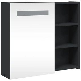 Armário espelhado p/ casa de banho c/ LEDs 60x13x52 cm preto
