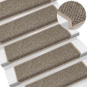 Tapetes escada adesivos aspeto sisal 30pcs 65x21x4 bege-escuro