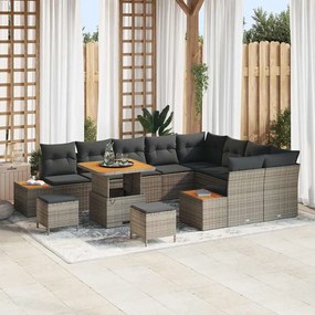 Conjunto de Sofá de Jardim com 12 Peças com Almofadas Cinza de Rattan Sintético e Acácia
