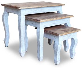 Conjunto de mesas de encastrar 3 pcs madeira maciça reciclada