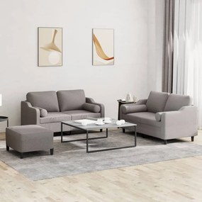 vidaXL 3 pcs conjunto de sofás com almofadas tecido cinza-acastanhado