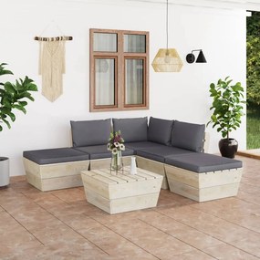 vidaXL 6 pcs conjunto lounge de paletes + almofadões madeira de abeto