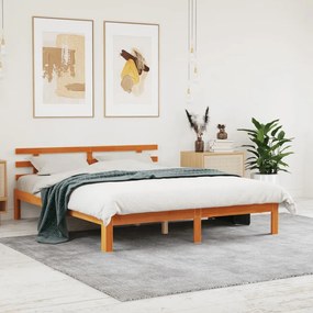 Cama sem colchão 160x200 cm madeira pinho maciço castanho-mel