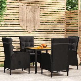vidaXL 5 pcs conjunto de jantar para jardim vime PE preto