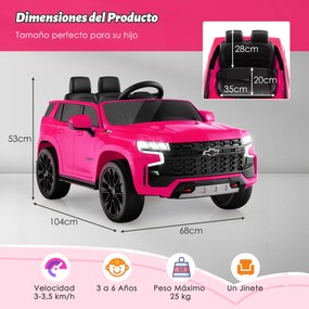 Carro elétrico com bateria de 12V para crianças SUV Chevrolet Taho com controlo remoto 2.4G Luzes de suspensão de mola Música Rosa