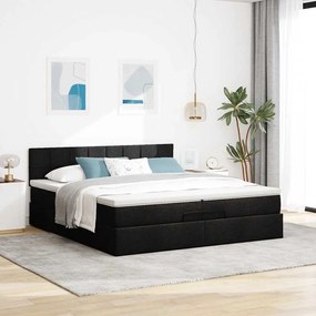 Estrutura de cama otomana com colchão 200x200 cm tecido preto