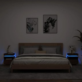 Mesas cabeceira c/ luzes LED 2pc 40x39x48,5cm carvalho castanho