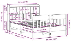 Cama sem colchão 140x190 cm pinho maciço castanho-mel