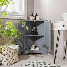 Armário de canto com 3 níveis e 2 portas de persiana, 63 cm x 32 cm x 81,5 cm prateleiras com altura ajustável para casa de banho, cozinha ou sala, 63