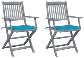 vidaXL Cadeiras exterior dobráveis c/ almofadões 2 pcs acácia maciça