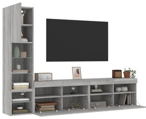 vidaXL 4 pcs móveis parede p/ TV c/ LEDs deriv. madeira cinza sonoma