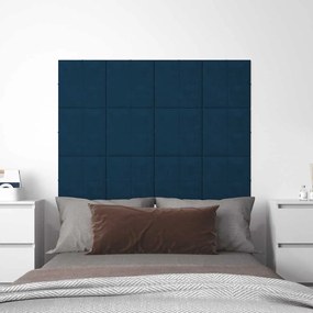 vidaXL Painel de parede 12 pcs 30x30 cm veludo 1,08 m² azul