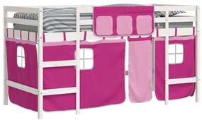 Cama alta p/ criança c/ cortinas 90x190 cm pinho maciço rosa