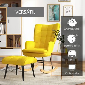 Poltrona Baloiço com Apoio para os Pés Poltrona Relax com Almofada Acolchoada e Anti-Tombo 64x89x90 cm Amarelo