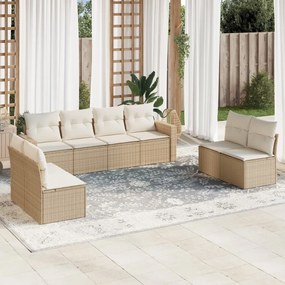 8 pcs conjunto de sofás p/ jardim com almofadões vime PE bege