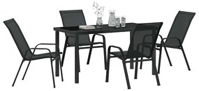 Conjunto de Jantar para Jardim com 5 Peças - Textilene Preto e Aço