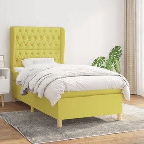 vidaXL Cama com molas/colchão 90x200 cm tecido verde