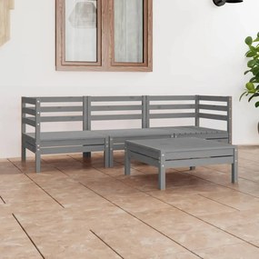 vidaXL 4 pcs conjunto lounge de jardim pinho maciço cinzento