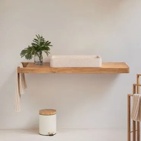 Conjunto De Móvel De Casa De Banho 130x45 Cm Suspenso Em Madeira De Teca Neill Madeira De Teca & Cimento Branco Retangular 60x30 Cm Ronald & - Sklum