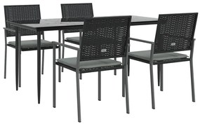 5 pcs conjunto de jantar p/ jardim c/ almofadões vime PE e aço
