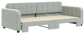 Sofá-cama com gavetão 90x200 cm veludo cinzento-claro