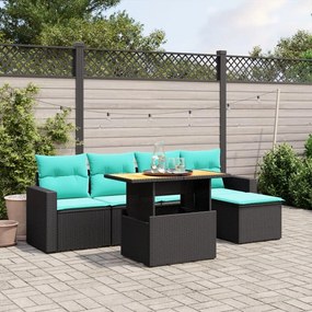 vidaXL 6 pcs conjunto de sofás p/ jardim c/ almofadões vime PE preto