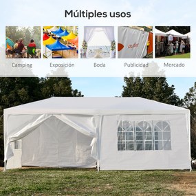 Outsunny Tenda para Festas 6x3 Tenda de Jardim com 2 Portas 4 Paredes Laterais Removíveis e 4 Janelas para Exterior Eventos Casamentos Branco