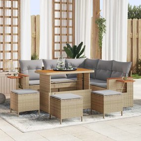 Conjunto de Sofás de Jardim vidaXL 9 Peças com Almofadas Bege Vime PE