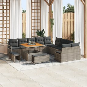 Conjunto de Sofá de Jardim vidaXL com Almofadas Cinza Vime Sintético