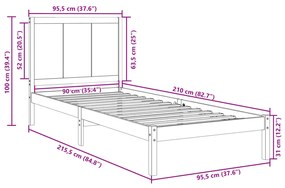 Cama extra longa sem colchão 90x210 cm madeira maciça