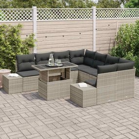 Conjunto de Sofás de Jardim com 9 Peças e Almofadas Cinza Claro em Rat