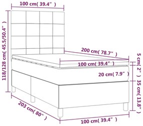 Cama box spring c/ colchão e LED 100x200 cm tecido azul