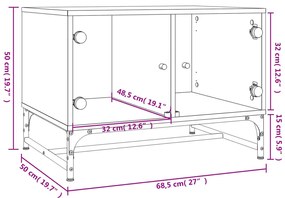 Mesa de centro c/ portas de vidro 68,5x50x50 cm preto