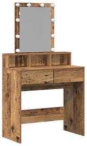 Mesa de Maquilhagem com Espelho e Luzes LED Madeira Antiga