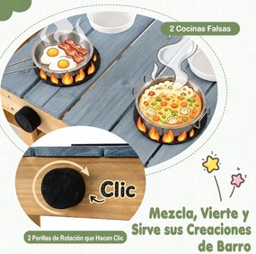 Cozinha brincar infantil para Brincar no Exterior, 93 x 36,5 x 96 cm, com Floreira Elevada, Natural